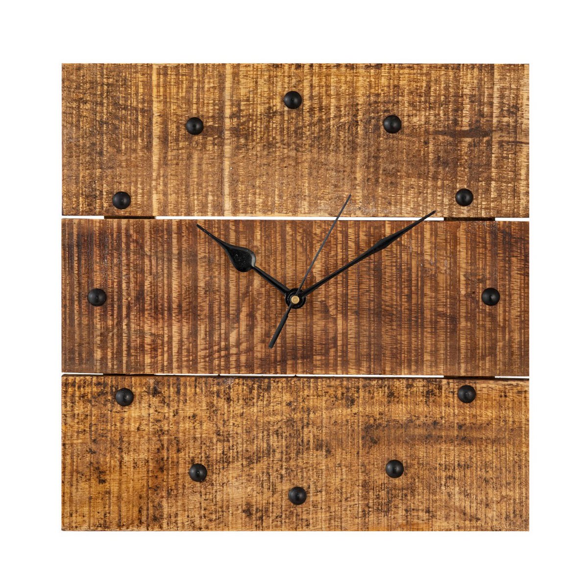 Wanduhr Holzuhr 30x30cm Wanduhr Holz Wohnzimmer lautlos quadratisch aus Mangoholz massiv