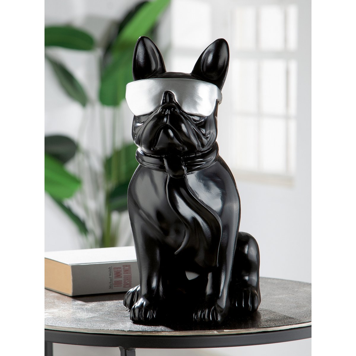 Skulptur, Figur, Objekt, Mops COOL DOG sitzend in schwarz aus Poly