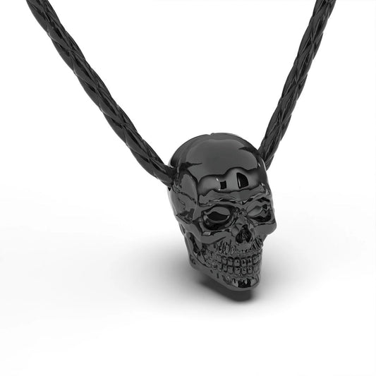 Lederhalskette "Skull" - Echtes Rindsleder und Verschluss aus poliertem Edelstahl - SCHWARZ