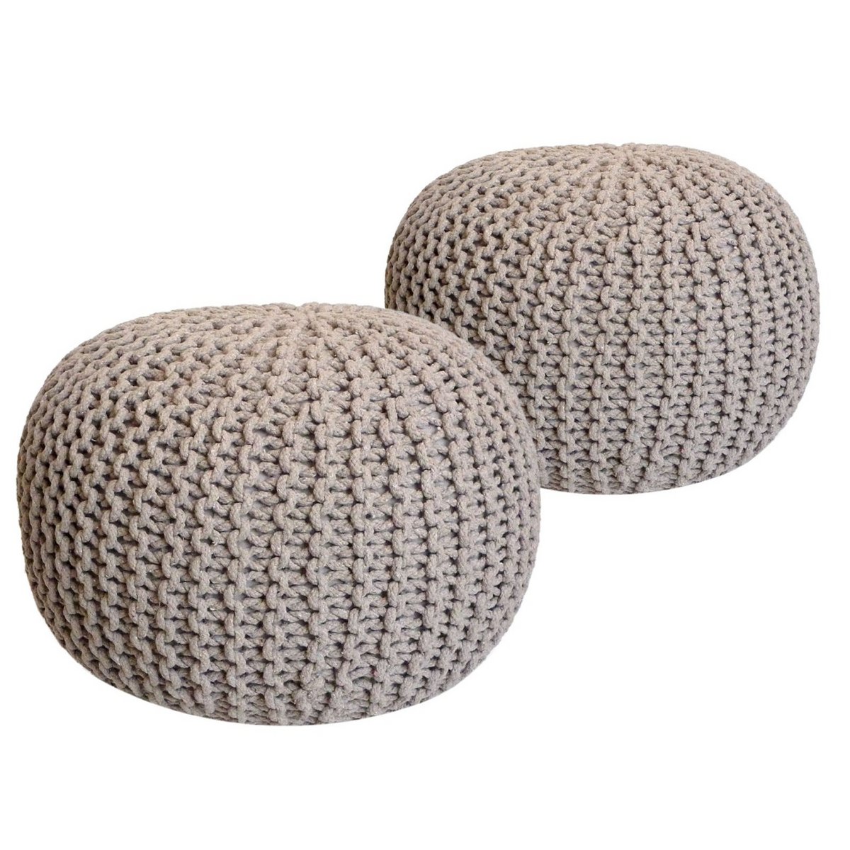 Sitzhocker Pouf SET 2 Stück Strickhocker Bodenkissen Grobstrick-Optik Ø 55 cm H 37 cm