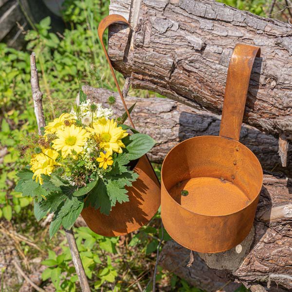 Garten Deko Pflanztopf | 2er Set | zum Hängen | Edelrost Deko Hängetopf