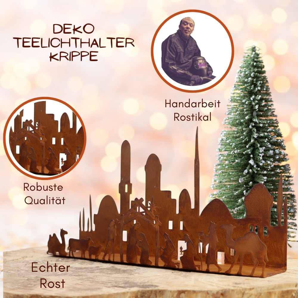 Weihnachten | Kerzenhalter /Weihnachtskrippe Kerzenständer | in zwei Größen | Rost Deko - HOLE-X-WORLD