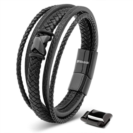 Lederarmband "Flake" - entdecke das ideale Accesssoire um Dein Outfit abzurunden - SCHWARZ