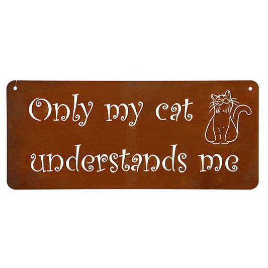 Wall Art Metal Sign Cat | Patina Garden Decoration Cats Door Sign | English - HOLE-X-WORLD