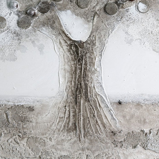 Bild, Wandbild, Acryl BIG TREE in weiß-grau-Silber auf Leinwand, Handarbeit