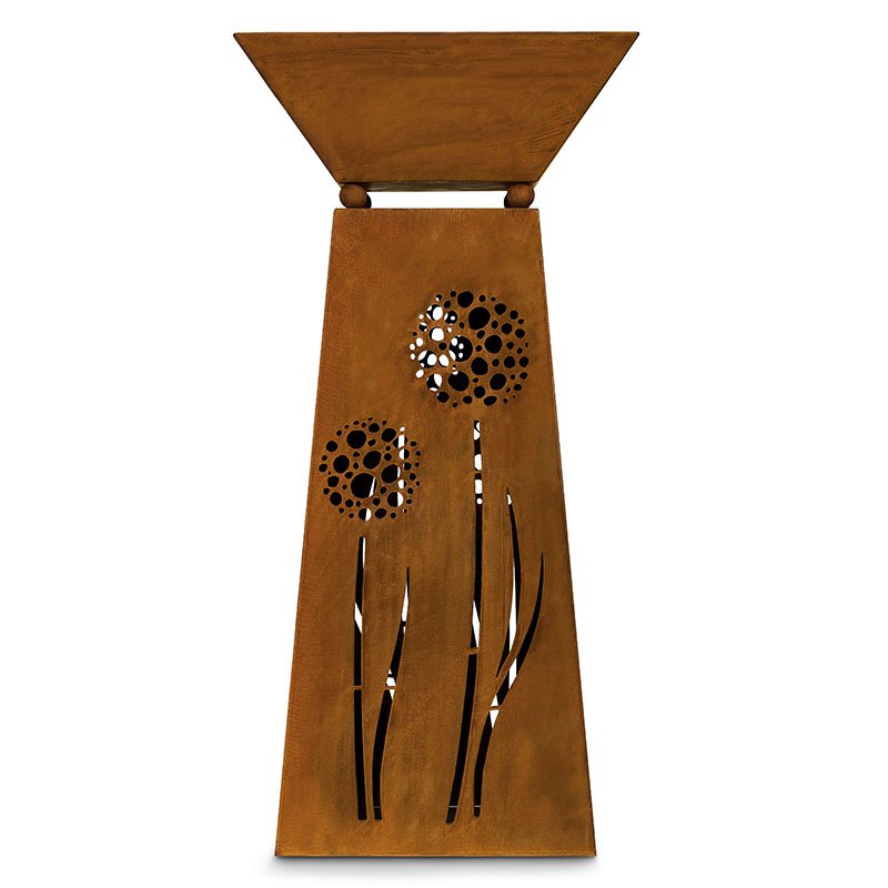 Metal decorative column with dandelions and deep planting bowl 35 x 35 cm