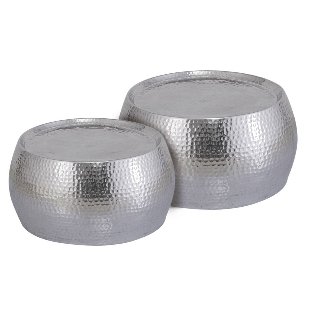 Couchtisch 2er Set Dakar rund ø 59/48 x H 30/28 cm silber Aluminium gehämmert