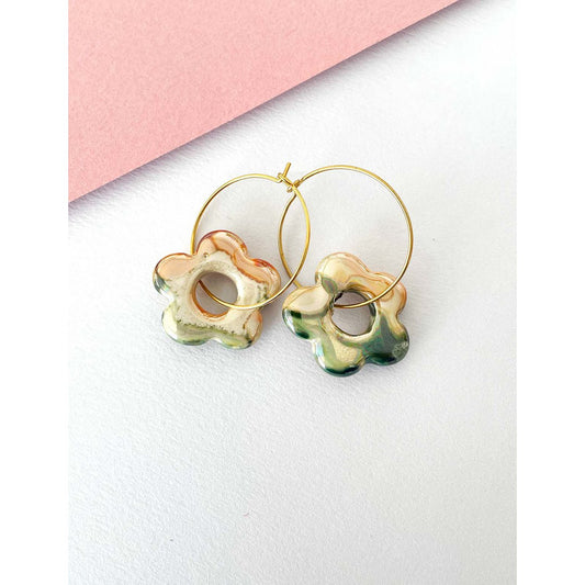 Ohrringe aus Keramik handgefertigt toller Mix grüner Blumen