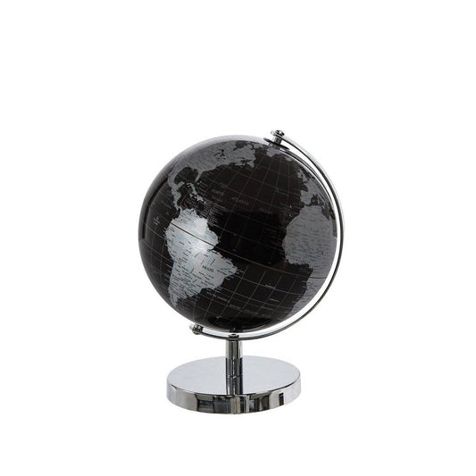 Metall/Kunststoff Globus "World" schwarz/silber D.20cm - HOLE-X-WORLD