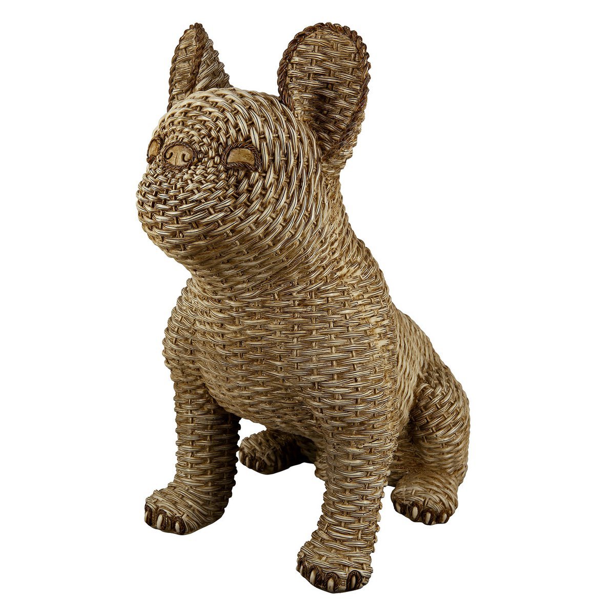 Skulptur, Figur, Hund, Mops in Rattan-Optik in braun aus Poly