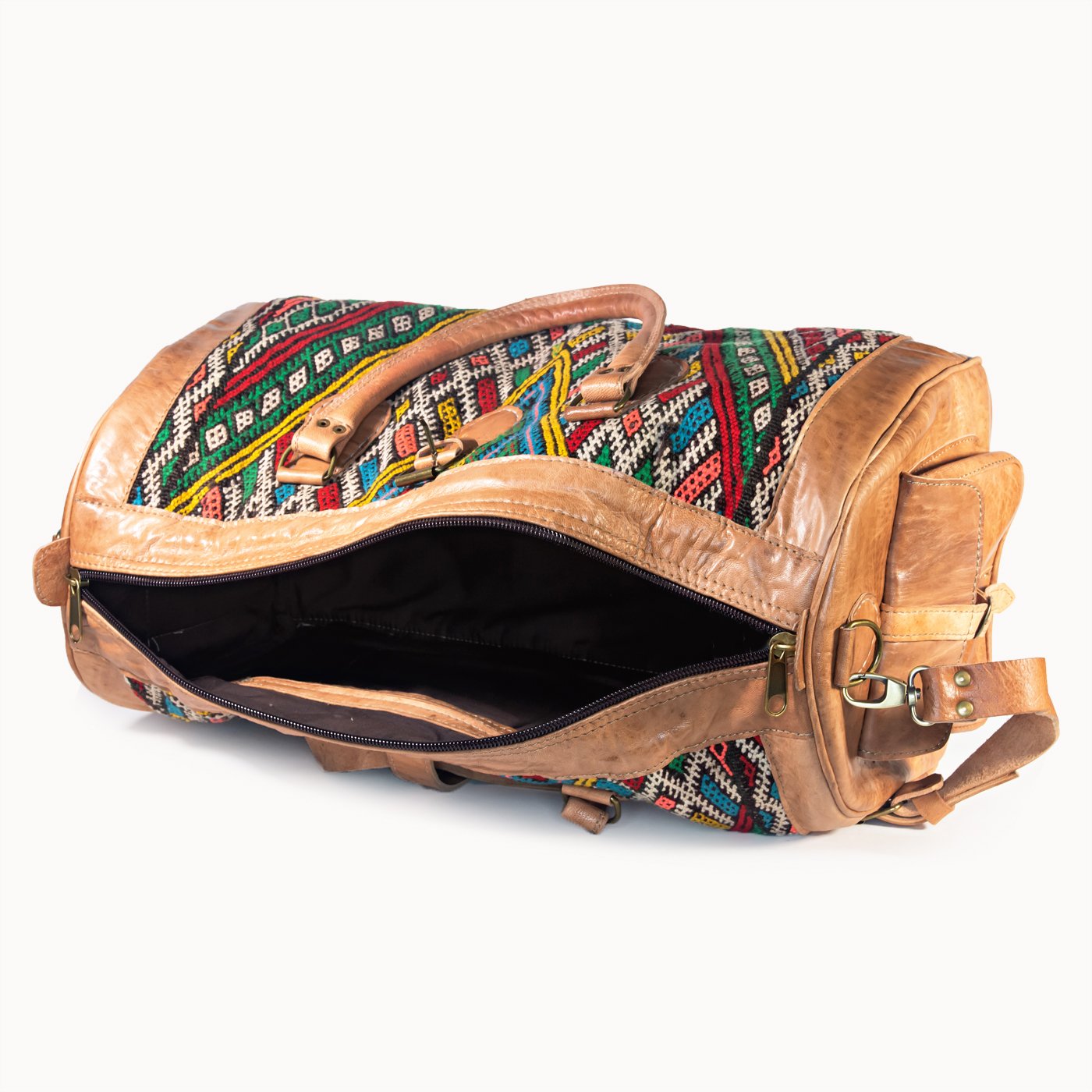 DOENYA Reisetasche 'Kilim S' (natural) aus pflanzlich gegerbtem Leder und echtem marokkanischem Kilim