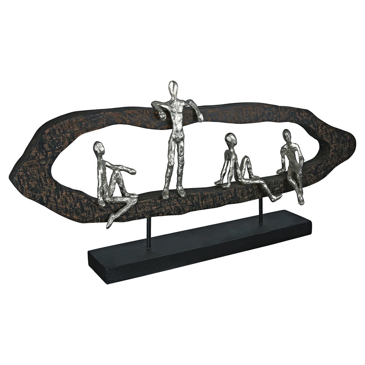 Holz/Aluminium Skulptur "Hang out" silber H.35cm