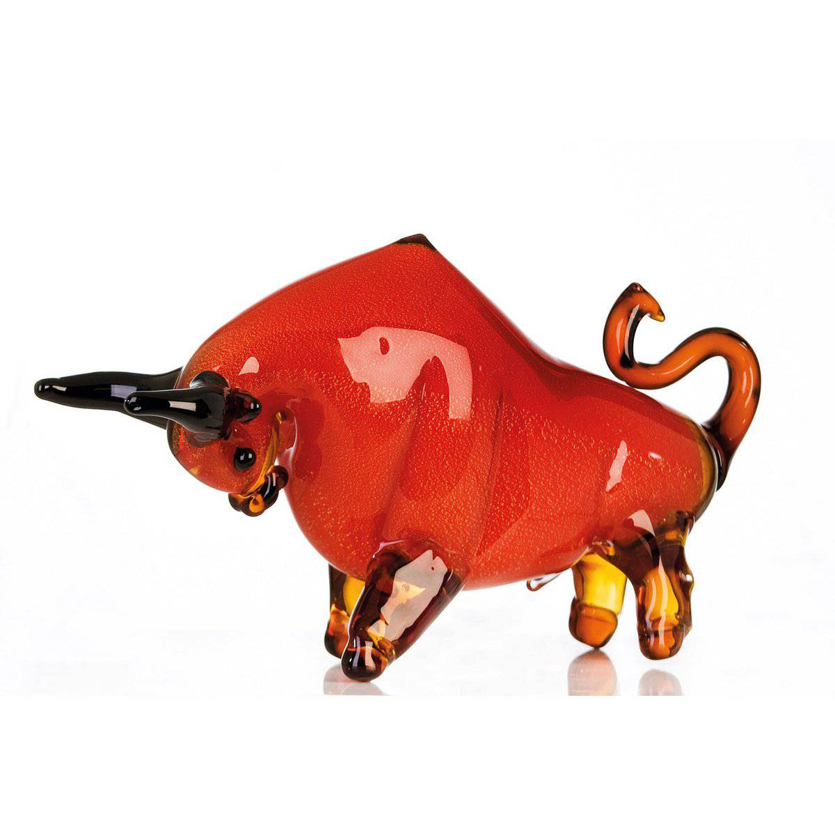 Glas Skulptur "Stier" rot/orange, H.28 L.52cm - HOLE-X-WORLD