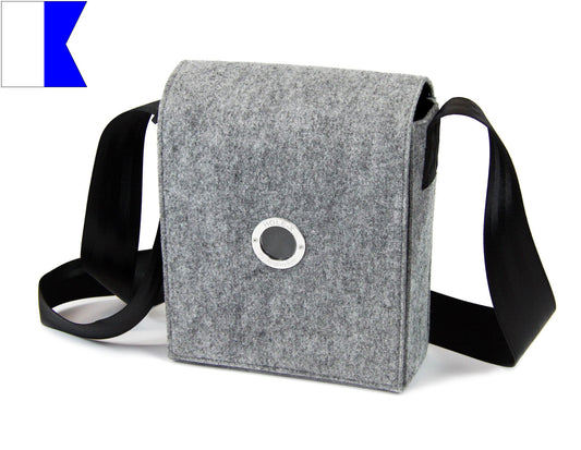 HOLE-X ALFA Umhängetasche grau Filz Bringe Deine Tasche zum Leuchten mit Deinem Smartphone