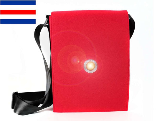 HOLE-X CHARLIE Umhängetasche Filz rot Bringe Deine Tasche zum Leuchten mit Deinem Smartphone