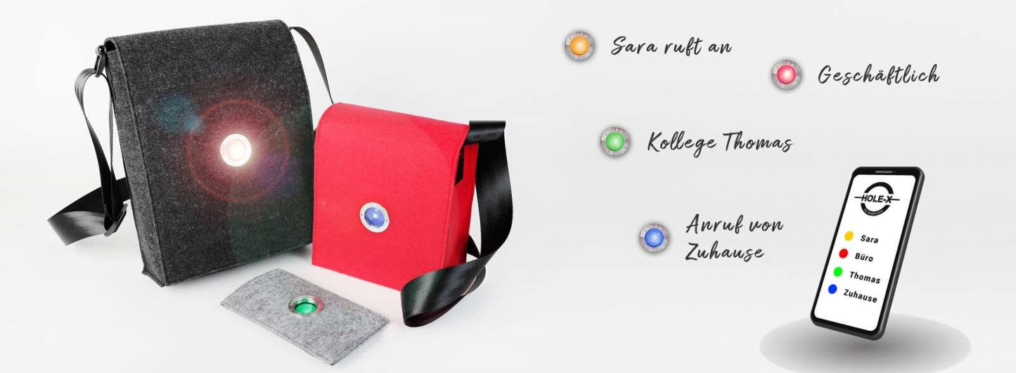 HOLE-X Handtasche JULIETT rosa Filz Bringe Deine Tasche zum Leuchten mit Deinem Smartphone