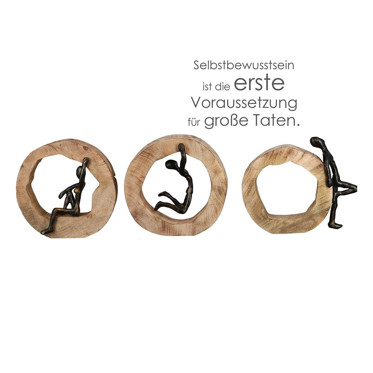 Skulptur "CHARISMA" Bronze Mangoholz  naturbelassene massive Mangoholz-Baumscheibe zum Stellen mit Spruchanhänger - HOLE-X-WORLD