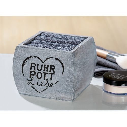 RUHRPOTT - BOX "RUHRPOTT" mit 4 Gästehandtücher in der Farbe grau Holz nachhaltig tolle Geschenk oder Mitbringsel