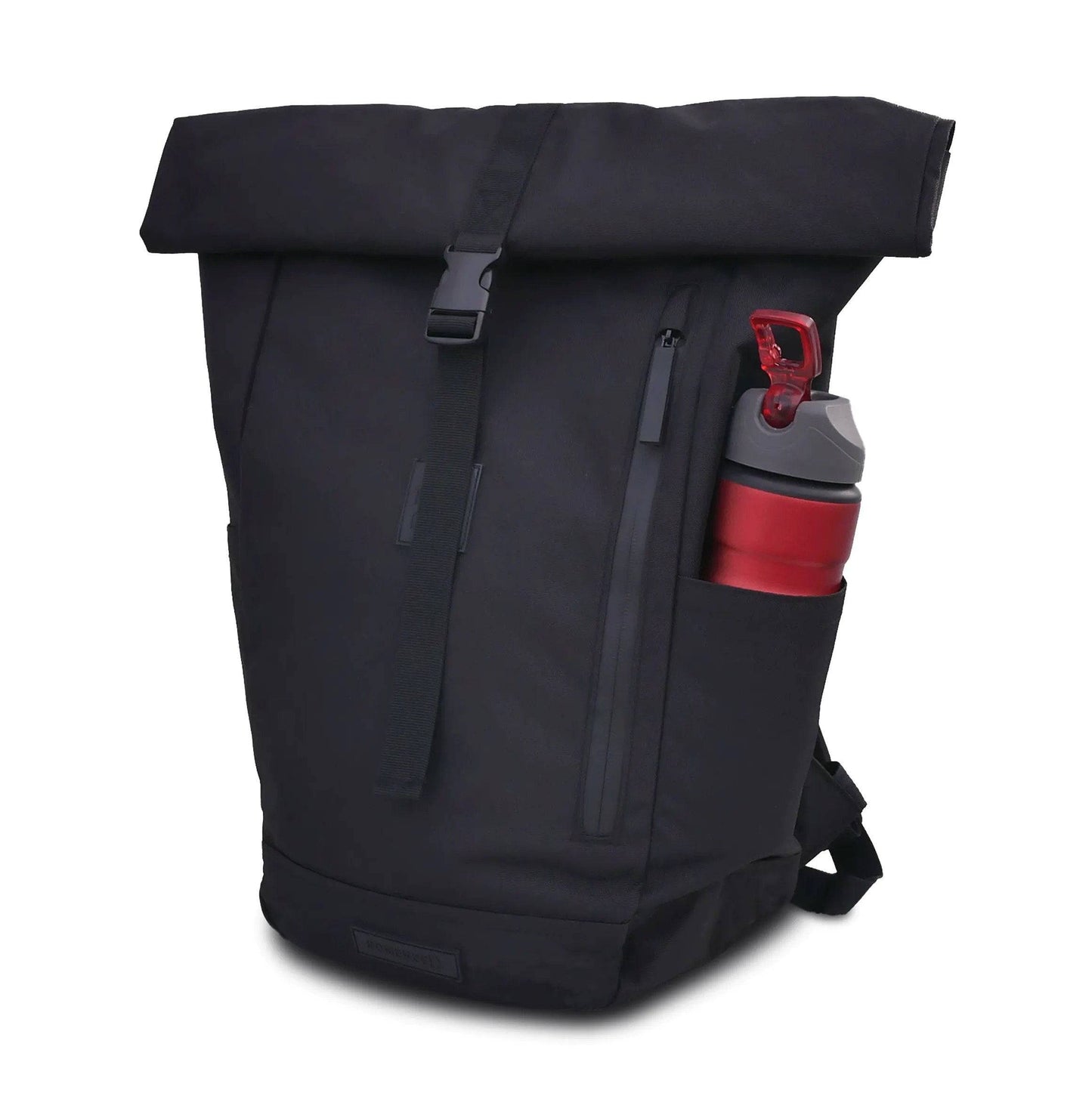 ULTRA LEICHT Rolltop Eco Rucksack Damen & Herren, wasserabweisend, aus recycelten PET Flaschen, schwarz von Bomence