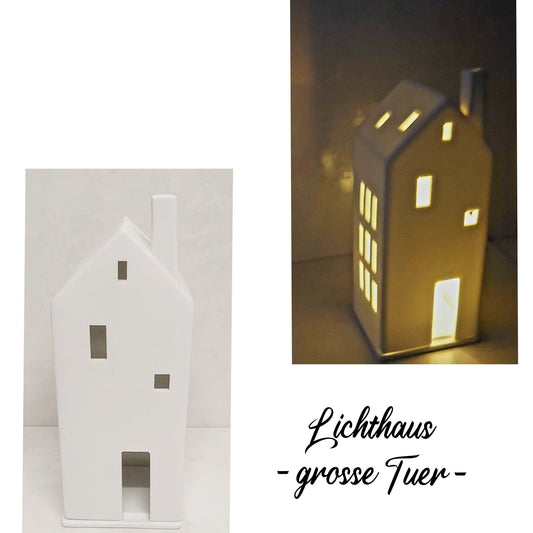 Lichthaus GROSSE TÜR von RÄDER aus weißem Porzellan handgemacht sorgt für wohnliche Akzente...Teelicht, Kerzenhalter,