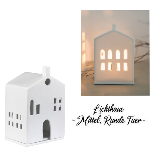 Lichthaus MITTEL RUNDE TÜR von Räder aus weißem Porzellan handgemacht sorgt für wohnliche Akzente..., Teelicht, Kerzenhalter
