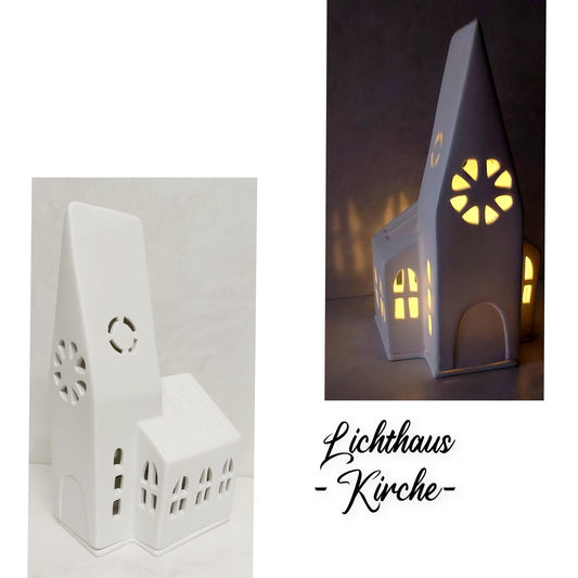 Lichthaus KIRCHE von Räder aus weißem Porzellan handgemacht sorgt für wohnliche Akzente..., Teelicht, Kerzenhalter