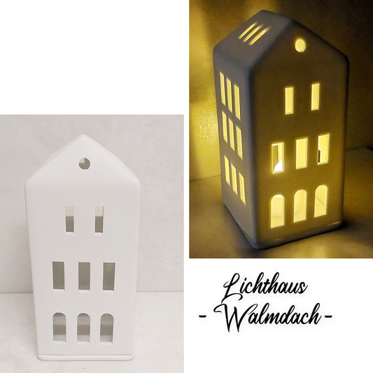 Lichthaus WALMDACH von RÄDER aus weißem Porzellan handgemacht sorgt für wohnliche Akzente..., Teelicht, Kerzenhalter