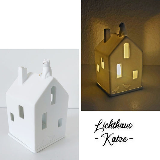 Lichthaus KATZE von Räder aus weißem Porzellan handgemacht sorgt für wohnliche Akzente..., Teelicht, Kerzenhalter