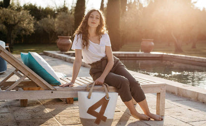 727 Sailbags Handtasche Sandy  N°4 Leinen und Leder * 100 % recycelte Segel * Null Abfall Ziel * weiß beige * handgemacht - HOLE-X