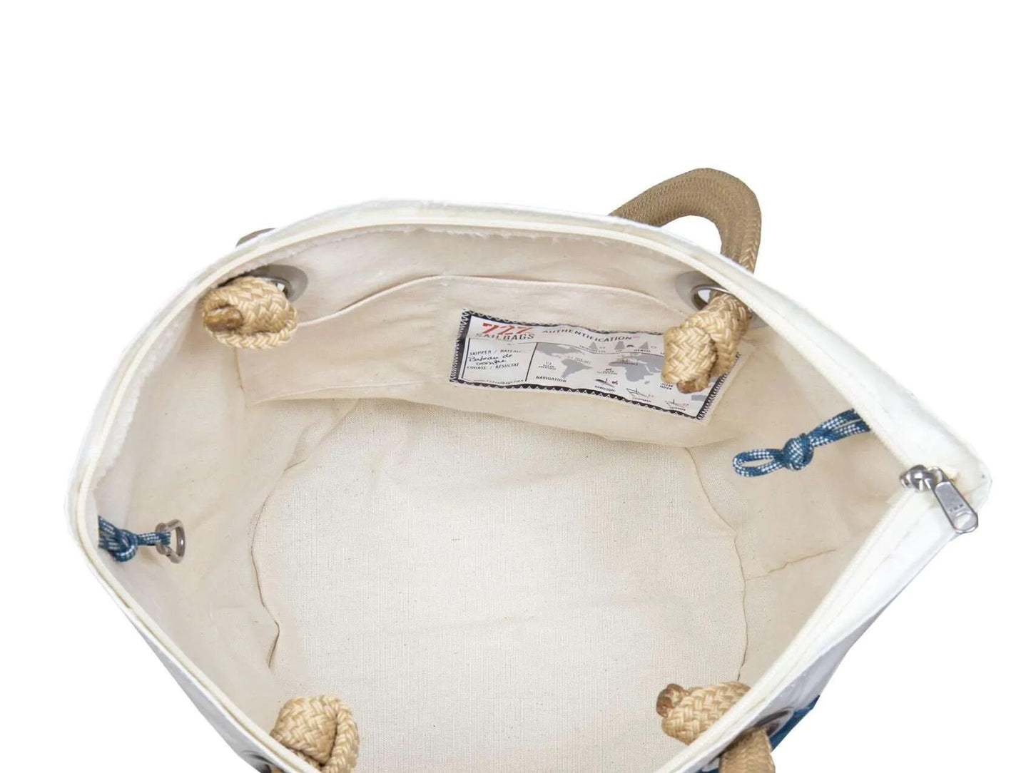 727 Sailbags Handtasche Sandy  N°4 Leinen und Leder * 100 % recycelte Segel * Null Abfall Ziel * weiß beige * handgemacht