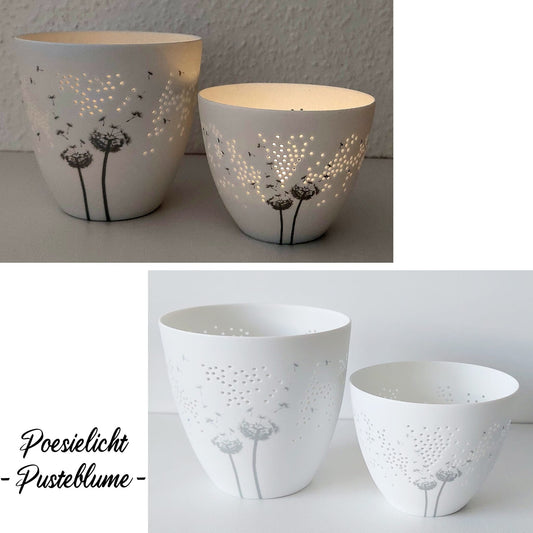 Poesielicht klein PUSTEBLUME von Räder aus weißem Porzellan mit Zarten Pusteblumen , Teelicht, Kerzenhalter