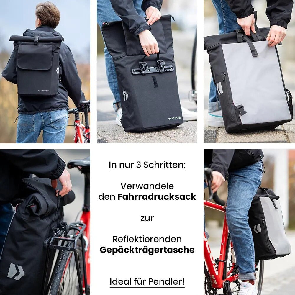 Urban Create – 2-in-1 Fahrradtasche Rucksack Kombi mit Laptopfach für Gepäckträger – Schwarz – Bomence