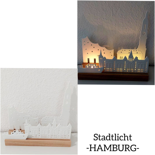 Lichtobjekt HAMBURG von Räder aus weißem Porzellan und Akazienholz-Halter, handgefertigt, Teelicht, Kerzenhalter