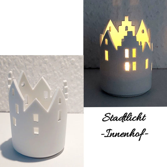WINTERSTADT-Licht INNENHOF von Räder aus weißem, matten Porzellan, Teelicht, Kerzenhalter, Weihnachtslicht
