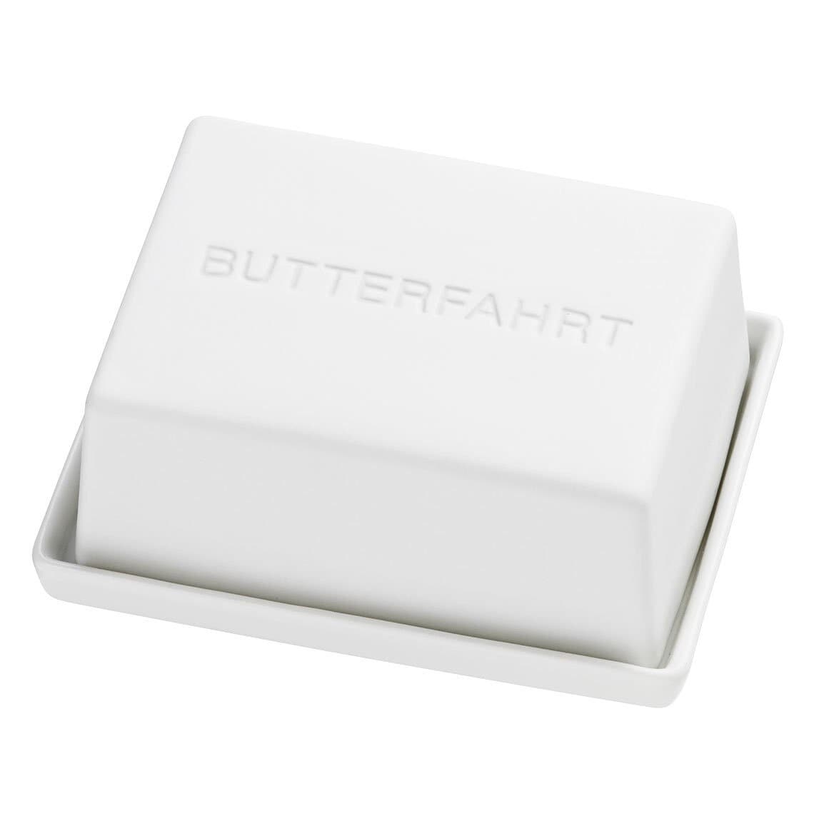 Butterdose "BUTTERFAHRT" aus weißem, matten Porzellan - HOLE-X-WORLD